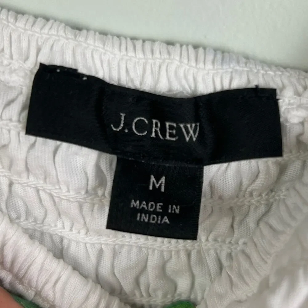 NWT J.CREW Smocked Broken-in Jersey Cropped Top Puff Sleeve Cotton Shirt White M
